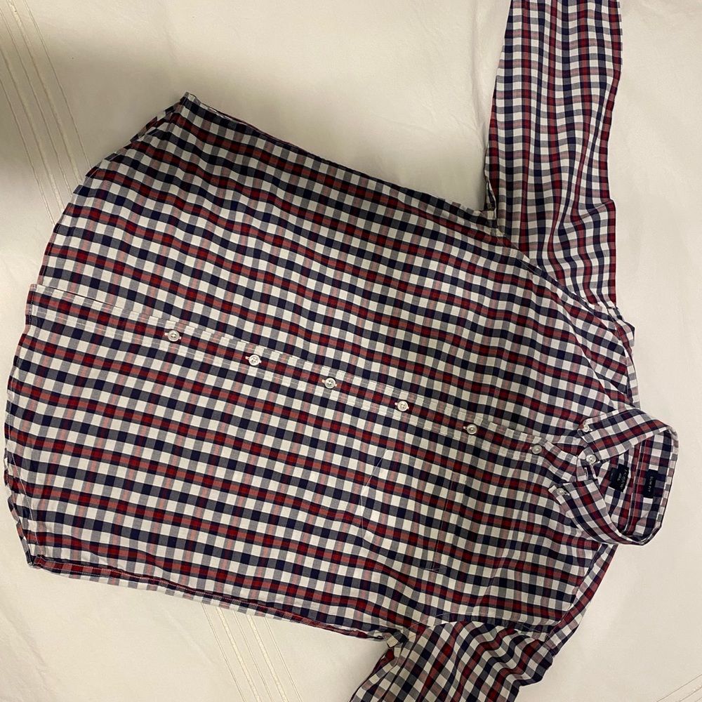 J.Crew shirt slim fit medium checked red blue and white  with pocket 100% cotton